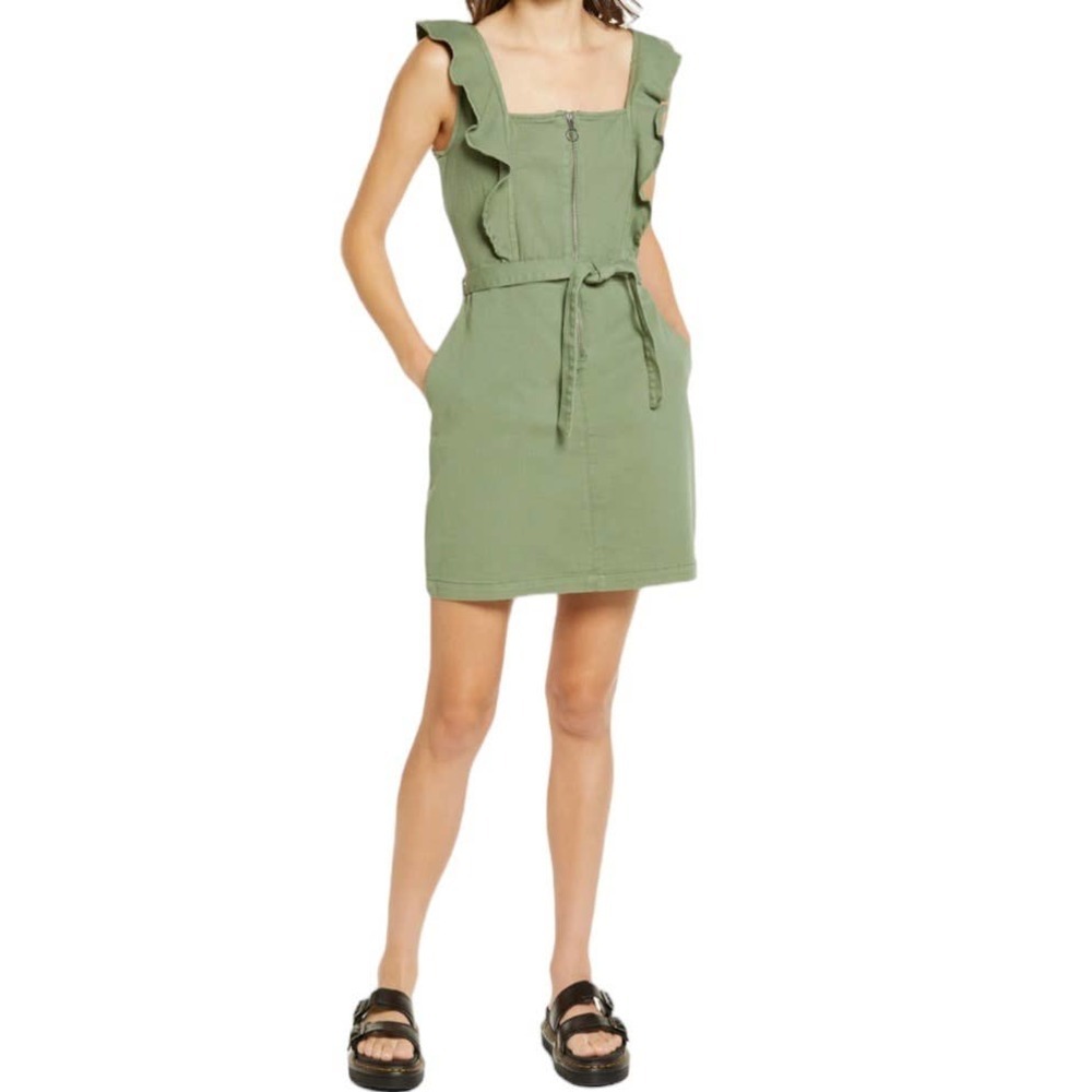 NEW Tinsel Green Ruffle Stretch Twill Sundress Size M